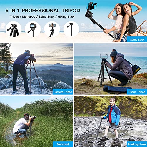 Camera Tripods & Monopods, Tripod for Camera Phone, 5 in 1 Aluminum Heavy Duty Camera Stand, Phone Tripod, Monopods, Selfie Stick, Trekking Poles, Compatible with Canon Nikon DSLR iPhone Camcorder