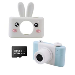 kids camera with white rabbit protective case, 2 inch hd screen camera for kids, children’s selfie camera, multifunction camera including 16g memory card(blue)