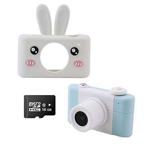 Kids Camera with White Rabbit Protective Case, 2 Inch HD Screen Camera for Kids, Children’s Selfie Camera, Multifunction Camera Including 16G Memory Card(Blue)