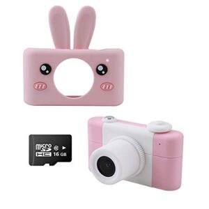 kids camera with pink rabbit protective case, 2 inch hd screen camera for kids, children’s selfie camera, multifunction camera including 16g memory card(pink)