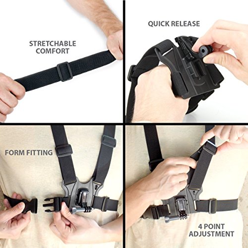 TEKCAM Chest Harness Mount Adjustable Chest Strap Belt with J Hook Compatible with Gopro Hero 11 10 9 8 7 6/AKASO/Dragon Touch/Vemont/Remali Capature Cam/WOLFANG/Surfola Action Camera Accessories