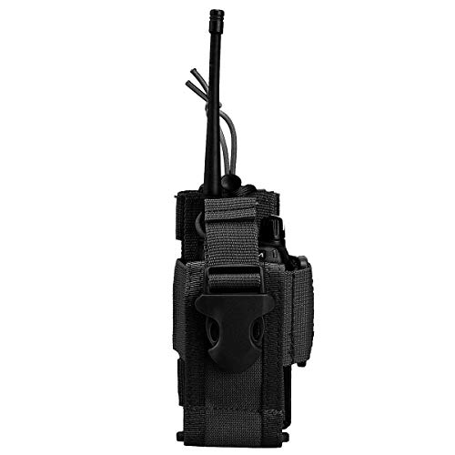 Tactical Radio Holder Radio Case Molle Radio Pouch Military Heavy Duty Radios Holster Bag for Two Ways Walkie Talkie Compatible with Bags/Packs/Duffels by LUITON (Black)