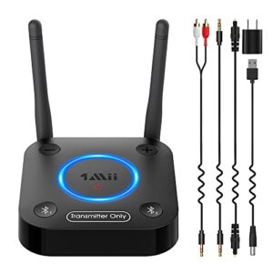 1mii b06tx bluetooth 5.0 transmitter for tv to wireless headphone/speaker, bluetooth adapter for tv w/volume control, aux/rca/optical/coaxial audio inputs, plug n play, aptx low latency & hd