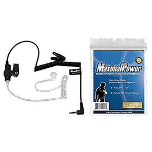maximalpower rhf 617-1n 3.5mm receiver/listen only surveillance headset earpiece with clear acoustic coil tube earbud audio kit for two-way radios, transceivers and radio speaker mics jacks , black