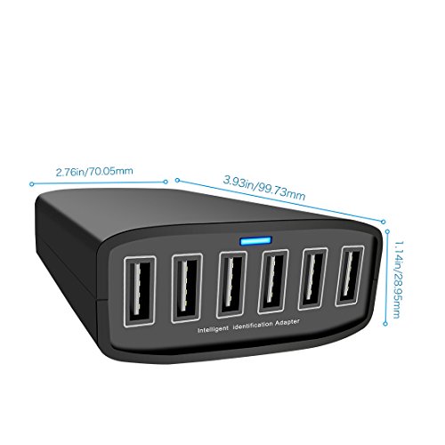 USB Charger, CIVIE High Speed 60W Multiport USB Charger 6-Port USB Desktop Charger Station Hub with PowerSmart Technology for Smartphone, iPhone, Samsung, Huawei, Ipad, Table and More