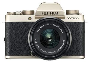 fujifilm x-t100 mirrorless digital camera w/xc15-45mmf3.5-5.6 ois pz lens – champagne gold (certified refurbished)