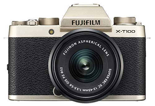 Fujifilm X-T100 Mirrorless Digital Camera w/XC15-45mmF3.5-5.6 OIS PZ Lens - Champagne Gold (Certified Refurbished)