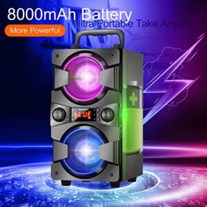 60W Bluetooth Speakers Portable Wireless Speaker with Double Subwoofer Heavy Bass, FM Radio, Microphone, Lights, Remote, EQ, Loud Stereo Sound System Speaker for Home Outdoor Party Camping (1MIC)