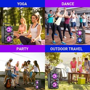 60W Bluetooth Speakers Portable Wireless Speaker with Double Subwoofer Heavy Bass, FM Radio, Microphone, Lights, Remote, EQ, Loud Stereo Sound System Speaker for Home Outdoor Party Camping (1MIC)