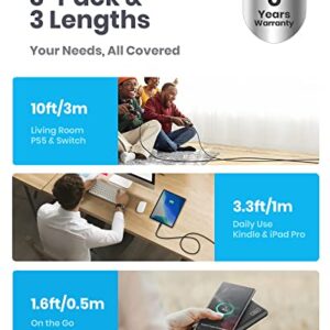USB C Cable, INIU [3 Pack 3.1A] QC 3.0 Type C Charger Fast Charging Cable, Nylon Braided (1.6+3.3+10ft) USB A to USB-C Phone Charger Cord for Samsung Galaxy S21 S20 S10 Plus Note 20 10 LG Google Pixel