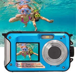 Dual Screens Waterproof Digital Camera, Full HD 2.7K 48MP 10ft 16X Digital Zoom Waterproof Dual Front and Rear Screen Digital Camera for Teenagers Beginners. (Blue)