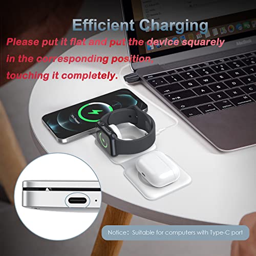 3 in 1 Foldable Wireless Charger, Ankilo Magnetic Fast Wireless Charging Pad, Compatible with iPhone 14/Pro/Max/Plus/13/12, Apple Watch, AirPods Pro(Adapter not Included)