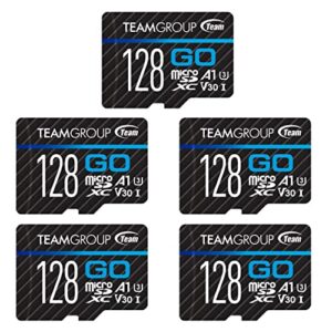 teamgroup go card 128gb x 5 pack micro sdxc uhs-i u3 v30 4k for gopro & drone & action cameras high speed flash memory card with adapter for outdoor sports, 4k shooting, nintendo-switch tgusdx128gu363