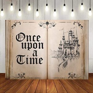 Fairy Tale Books Backdrop Once Upon a Time Backdrops Ancient Castle Princess Romantic Wedding Birthday Party Decorations Magic Book Background Banner Props 5x3FT