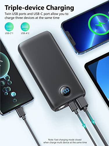 DIAMUAR Portable Charger 30,000mAh-Output Input USB C Fast Charging LED Display SCP22.5W PD3.0 QC4.0 Power Bank, Flashlight External Battery Pack for iPhone, Samsung Galaxy, LG, and More Black