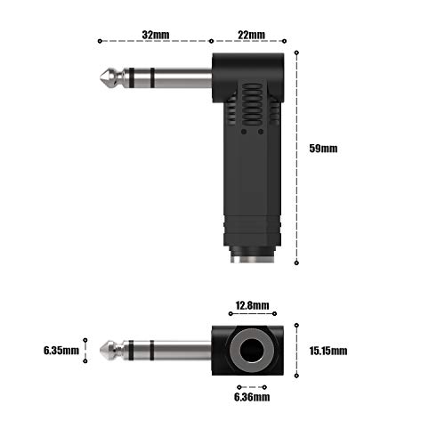 Ancable 2-Pack 1/4" 6.35mm Right Angle Stereo Male Plug to 1/4" 6.35mm Stereo Female Jack Audio Adapter