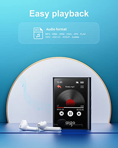 【2023 New Edition】 aigo 32GB Bluetooth 5.0 MP3 Player, Portable Touch Screen HiFi Lossless Sound Music Player with Bulit-in Speaker, FM Radio, Voice Recorder, E-Book, Support Up to 128G