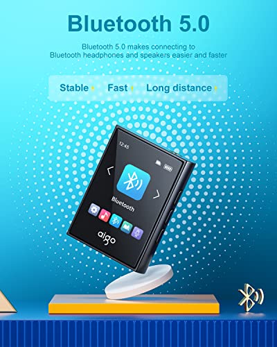 【2023 New Edition】 aigo 32GB Bluetooth 5.0 MP3 Player, Portable Touch Screen HiFi Lossless Sound Music Player with Bulit-in Speaker, FM Radio, Voice Recorder, E-Book, Support Up to 128G