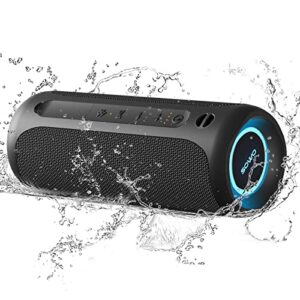 portable speaker, wireless bluetooth speaker, ipx7 waterproof, 25w loud stereo sound, bassboom technology, tws pairing, built-in mic, 16h playtime with lights for home outdoor – black