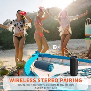 Portable Speaker, Wireless Bluetooth Speaker, IPX7 Waterproof, 25W Loud Stereo Sound, Bassboom Technology, TWS Pairing, Built-in Mic, 16H Playtime with Lights for Home Outdoor - Black