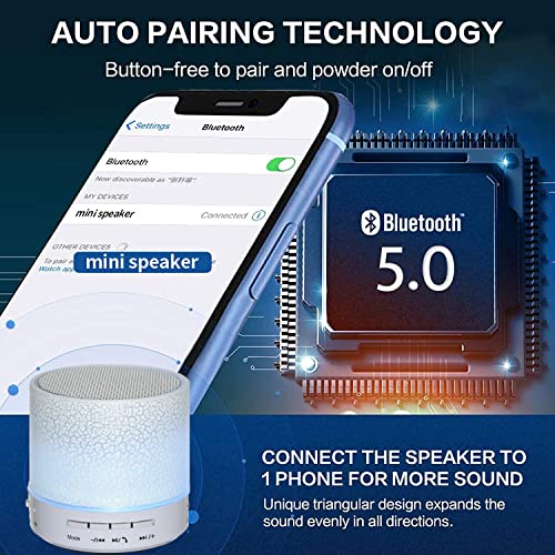 Bluetooth Speaker, Portable Wireless Speakers with Led Lights, IPX7 Waterproof Shower Speakers, 360 HD Surround Sound, Built-in-Mic, TF Card, Mini Outdoor Speaker Radio for Party, Travel, Beach, Home