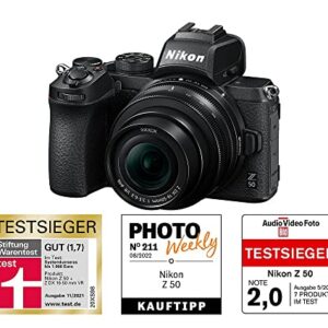 Nikon Z50 + Z DX 16-50mm Mirrorless Camera Kit (209-point Hybrid AF, High Speed Image Processing, 4K UHD Movies, High Resolution LCD Monitor) VOA050K001