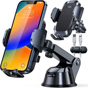 yru [upgrade 80lbs strong suction] car phone holder mount,[bumpy road stable] dashboard cell phone holder for car air vent windshield phone stand for iphone 14 13 12 pro max samsung & pickup truck