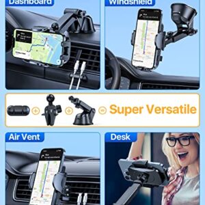 YRU [Upgrade 80LBS Strong Suction] Car Phone Holder Mount,[Bumpy Road Stable] Dashboard Cell Phone Holder for Car Air Vent Windshield Phone Stand for iPhone 14 13 12 Pro Max Samsung & Pickup Truck