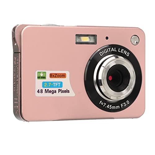 Pocket Digital Camera for Kids, 4K 8X Zoom Anti Shake Vlogging Camera with 2.7in LCD Screen, Built in 550mAh Battery, Gifts for Students Teens Adults Girls Boys (Pink)