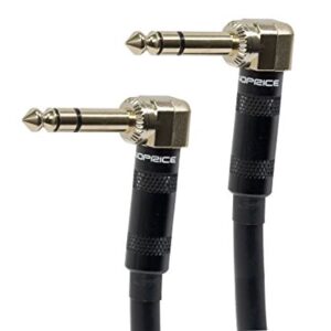 Monoprice Premier Series 1/4 Inch (TRS) Guitar Pedal Patch Cable Cord - 8 Inch - Black with Right Angle Connectors