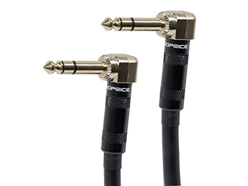 Monoprice Premier Series 1/4 Inch (TRS) Guitar Pedal Patch Cable Cord - 8 Inch - Black with Right Angle Connectors