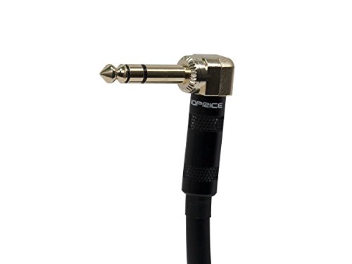 Monoprice Premier Series 1/4 Inch (TRS) Guitar Pedal Patch Cable Cord - 8 Inch - Black with Right Angle Connectors