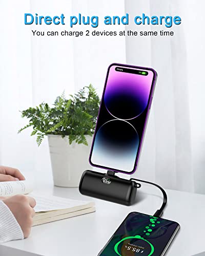 Aimenzunto Small Portable Charger Power Bank, 5000mAh with Lightning & USB C Dual Output Powerbank, LED Display Battery Pack Fast Charging for iPhone 14/13/12/11 Samsung Google Pixel Moto etc