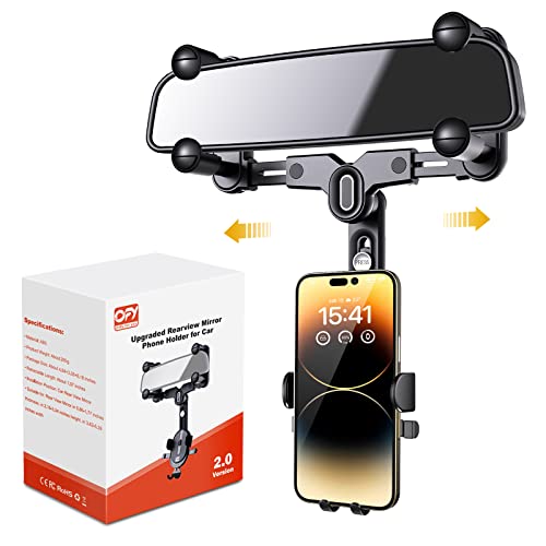 OFY Phone Mount for Car, [Big Rear Mirrors Friendly] Rear View Mirror Phone Holder, 360 Rotatable and Retractable Car Phone Holder for All Mobile Phones & Most Vehicles