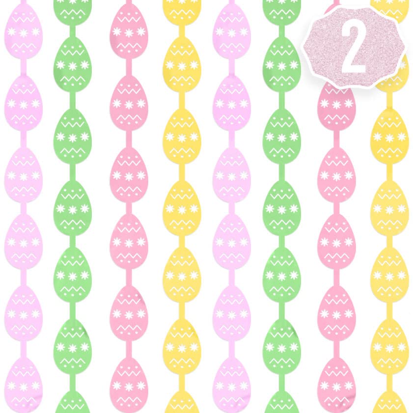 xo, Fetti Easter Decorations Pastel Egg Foil Fringe Curtain - Set of 2 | Easter Egg Party Bunny Decorations, Photo Booth Backdrop, Pastel Spring Kids Party, Spring Baby Shower