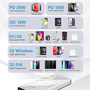 15W Wireless Portable Charger, 22.5W PD20W QC3.0 USB-C Fast Charging 10000mAh Power Bank LED Display, 2 Inputs and 4 Outputs, Slim & Light External Battery Pack for iPhone iPad Airpod Samsung LG Sony