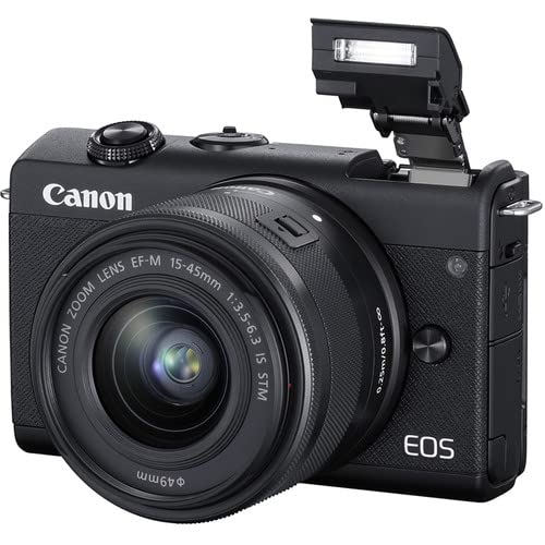 Canon EOS M200 Mirrorless Digital Camera with 15-45mm Lens (Black) (3699C009) + 64GB Memory Card + Case + Filter Kit + Corel Photo Software + 2 x LPE12 Battery + External Charger + More (Renewed)