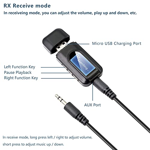 XMSJSIY Bluetooth 5.0 Transmitter Receiver 2 in 1 USB Portable Wireless Bluetooth Audio Adapter with LCD Display for Car TV PC -Need to Choose Mode and Adjust Volume-Read Manual