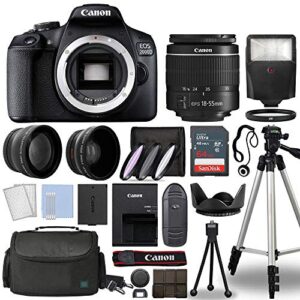 canon eos 2000d / rebel t7 digital slr camera body w/canon ef-s 18-55mm f/3.5-5.6 lens 3 lens dslr kit bundled with complete accessory bundle + 64gb + flash + case & more – international model