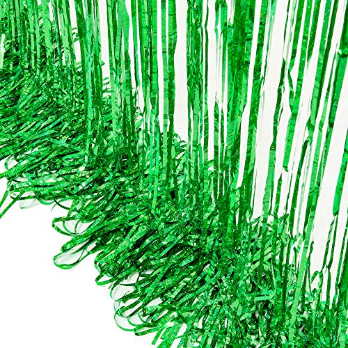 Green Tinsel Curtain Party Backdrop - GREATRIL Foil Fringe Curtain for St Patrick’s Day/Luau/Hawaiian/Dinosaur/Jungle/Summer/Safari/Ghost/Football Party/Christmas/Birthday Party Decorations 2 Packs