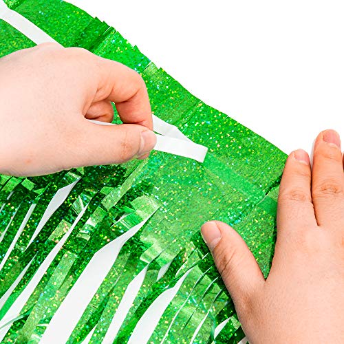 Green Tinsel Curtain Party Backdrop - GREATRIL Foil Fringe Curtain for St Patrick’s Day/Luau/Hawaiian/Dinosaur/Jungle/Summer/Safari/Ghost/Football Party/Christmas/Birthday Party Decorations 2 Packs