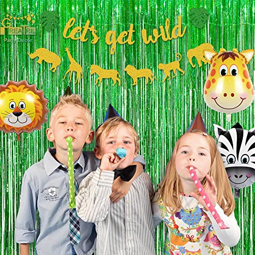 Green Tinsel Curtain Party Backdrop - GREATRIL Foil Fringe Curtain for St Patrick’s Day/Luau/Hawaiian/Dinosaur/Jungle/Summer/Safari/Ghost/Football Party/Christmas/Birthday Party Decorations 2 Packs