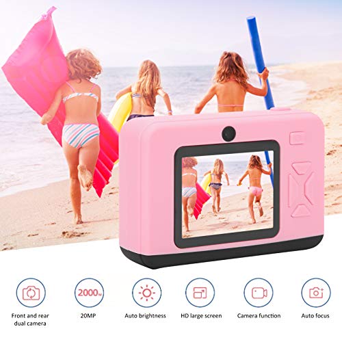 Kids Camera, 2.0in IPS Screen Display Dual Camera up to 32GB Micro Memory Card with 400mAh Battery for 3 to 12 Years Old Boys and Girls Birthday(Pink)