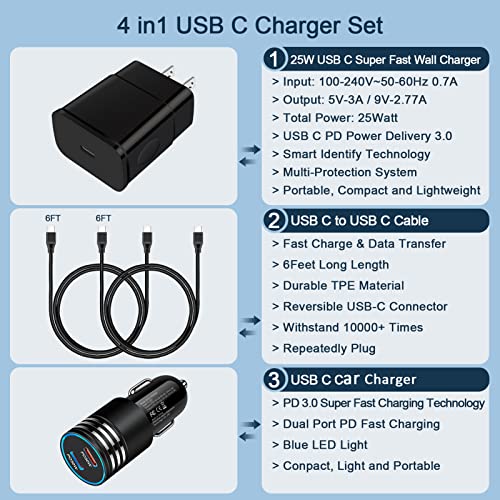 Android USB C Samsung Super Fast Charger for Samsung Galaxy S23 S23+ S23 Ultra S22+ S22 Ultra S21 fe S20 Note20 S10 A14 A54 A53 A13 A23 A03S A32, 25W PD Fast Wall Charger Car Adapter+Type C to C Cable