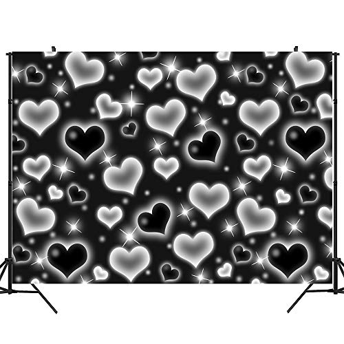 9×6ft Early 2000s Photo Backdrop Black Heart Birthday Party Banner Mother's Day Decorations Glitter Heart Sweet 16 18th 21th 30th Women Men Happy Birthday Photography Background Selfile Wall Decor