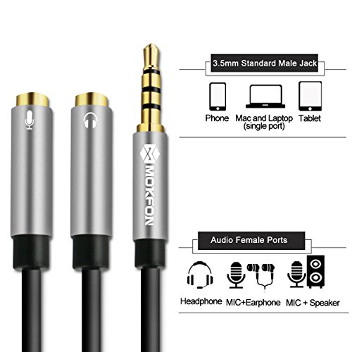 Headphone Y Splitter Mic and Audio Combo Adapter Female to Male 3.5mm PC Headset Extension Cable for PS4,Tablet, Laptop,Phone and More 3.9 Inch (Black)