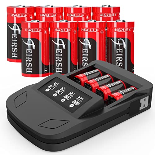 123A 3V Lithium Battery for Arlo, 8 Pack Battery Charger with 3.7V 800mAh Rechargeable Batteries for Arlo Cameras VMC3030 VMK3200 VMS3330 3430 3530 and Flashlight Microphone