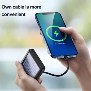 Solar Power Bank 12000mAh,Small Solar Charger Built in 4 Cables,USB C Input/Output,Dual Flashlight External Battery Portable Charger Power Bank for iPhone,Tablet,Samsung