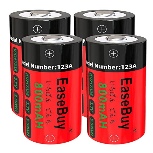 Batteries Rechargeable for Arlo, EaseBuy 4-Pack 800mAH 123A Arlo Batteries and LCD Display CR123A Charger for Arlo VMS3130 VMC3030 VMK3200 VMS3330 3430 3530 Cameras, Alarm System, Flashlight