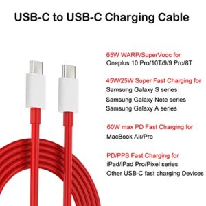 6.5A USB C to USB C Charging Cable Warp Charge SuperVooc Charger for Oneplus 9 10 Pro 8T 10T, Super Fast Charging Cord for Samsung Galaxy S23 S22 S21 Ultra A52 A53 Pixel 7 6 Pro Type C to C 3ft+6ft